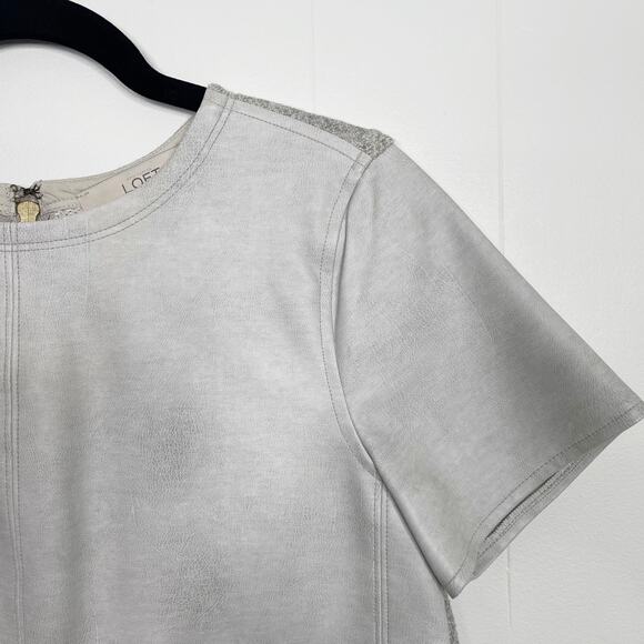 LOFT Faux Leather Front Metallic Tweed Back Top Gray XSmall Short Sleeve Blouse - Picture 2 of 11